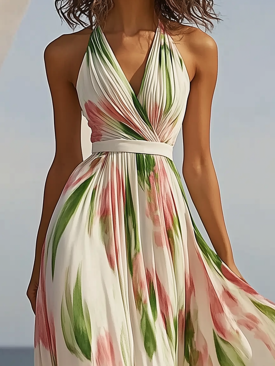 Elegancka Sukienka Maxi w Kwiatowy Wzór