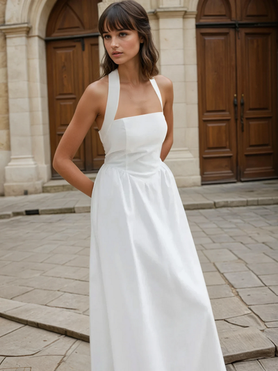 Ayşe® | Prosta i elegancka sukienka maxi w kształcie litery A z bawełny i lnu