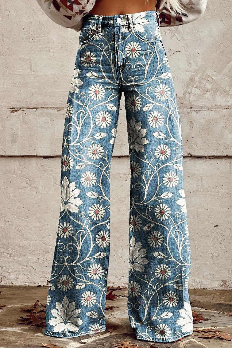 Margherita | Eleganckie Spodnie Boho z Kwiatowym Wzorem