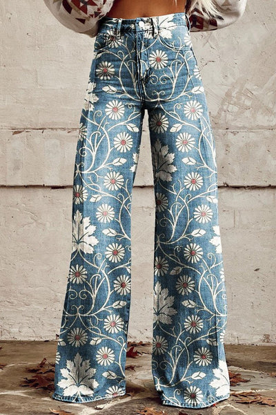 Margherita | Eleganckie Spodnie Boho z Kwiatowym Wzorem