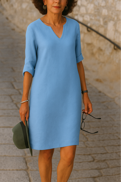 OLIVIE - ELEGANCKA SUKIENKA Z LNU