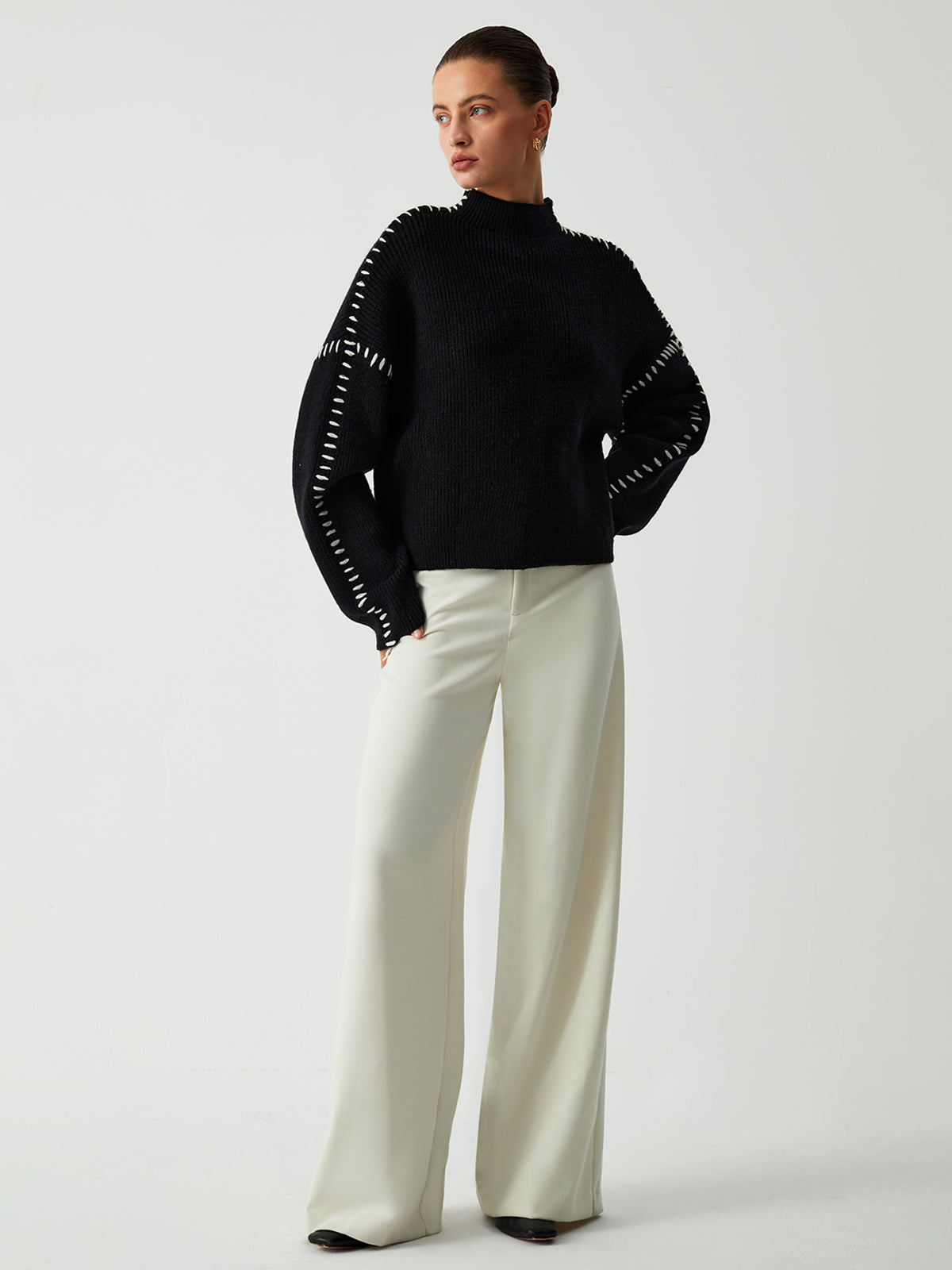 Alma | Oversize-Dolcevita-Pullover z detalami Piqué