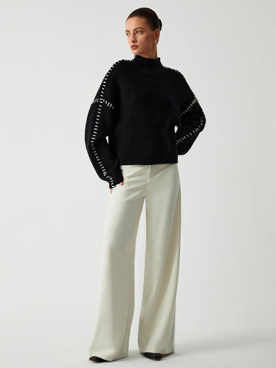 Alma | Oversize-Dolcevita-Pullover z detalami Piqué