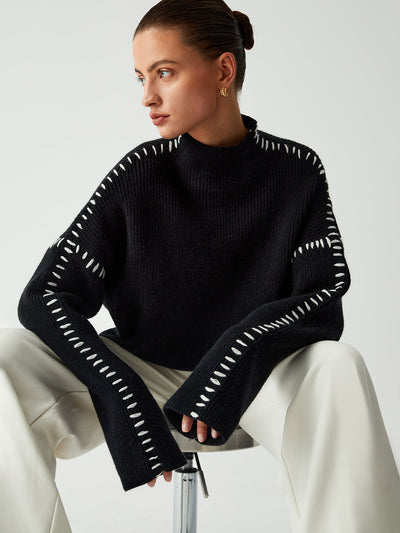 Alma | Oversize-Dolcevita-Pullover z detalami Piqué