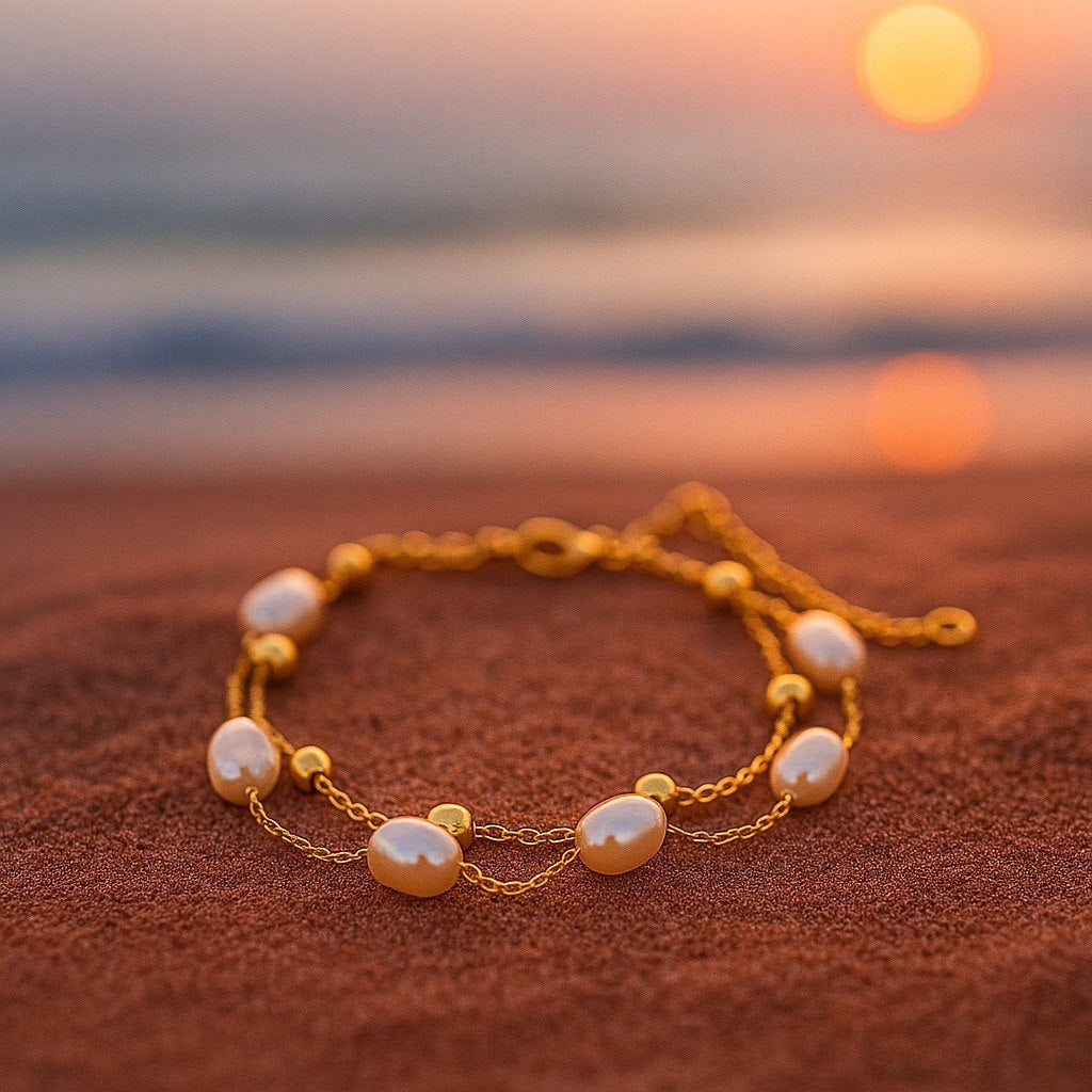 Sommer | Elegancka Złota Bransoletka z Perłami