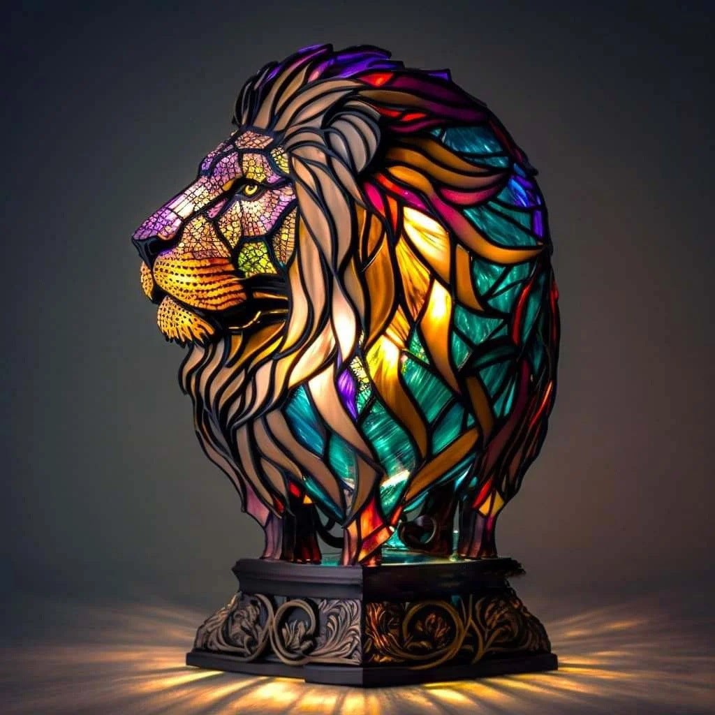 Simba | Magiczna Lampa Lwa z Kolorowego Szkła
