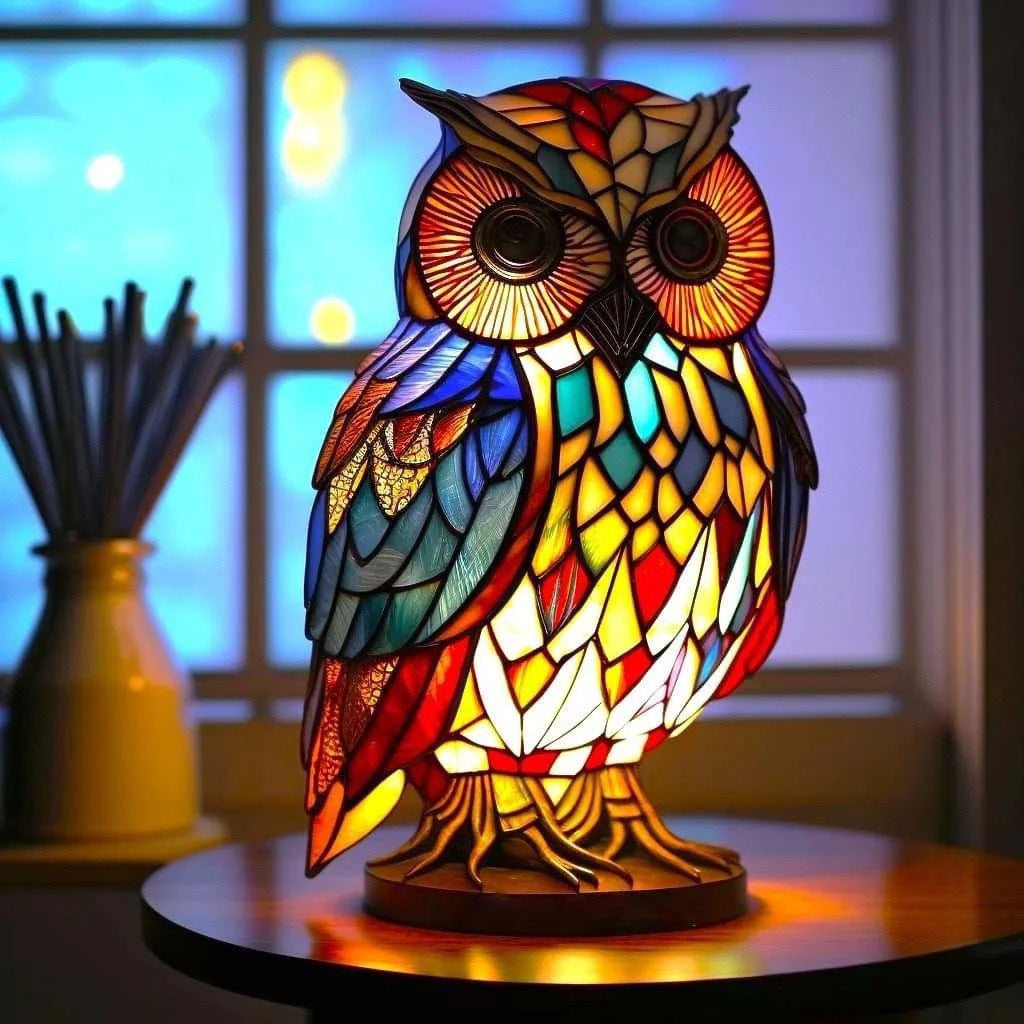 Merlin | Magiczna lampa sowa z kolorowego szkła