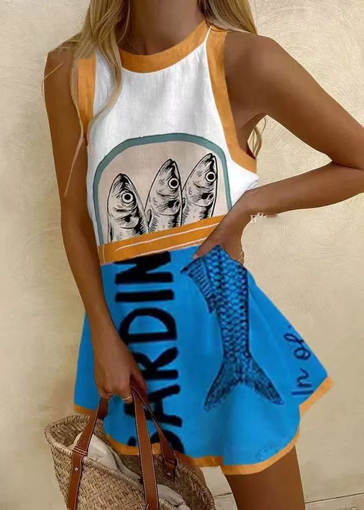 Isoria™ | Sukienka mini z niebieskim wzorem