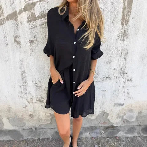 Marlena | Casualowy gładki zestaw z bluzką i spodenkami