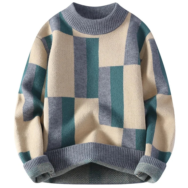Verre Blanc™ | Męski sweter z kołnierzem i kratą