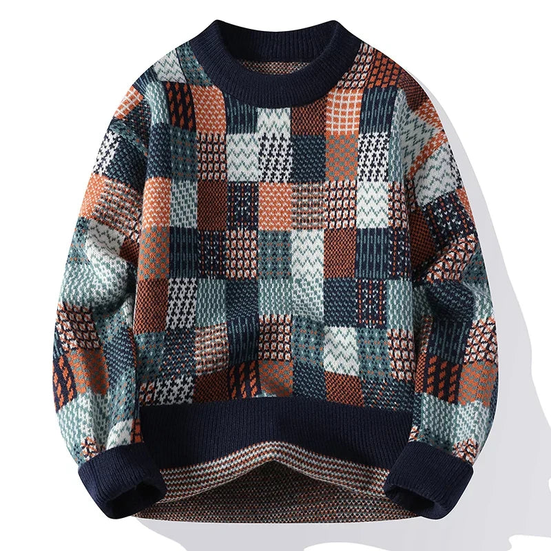 Verre Blanc™ | Męski sweter patchworkowy z vintage kaszmiru