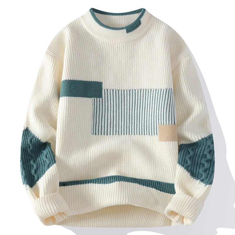 Verre Blanc™ | Męski sweter patchwork z kołnierzem typu stójka