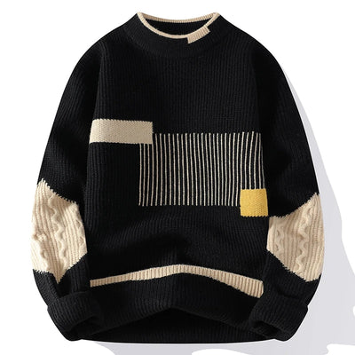 Verre Blanc™ | Męski sweter patchwork z kołnierzem typu stójka