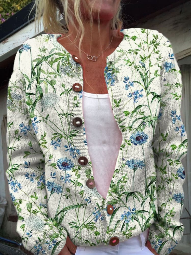 Lilia | Kardigan z Pikowanej Wełny w Stylu Polnym