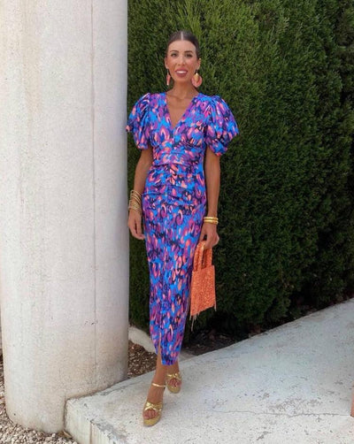 Loren - Sukienka midi z bufkami w intensywnych kolorach