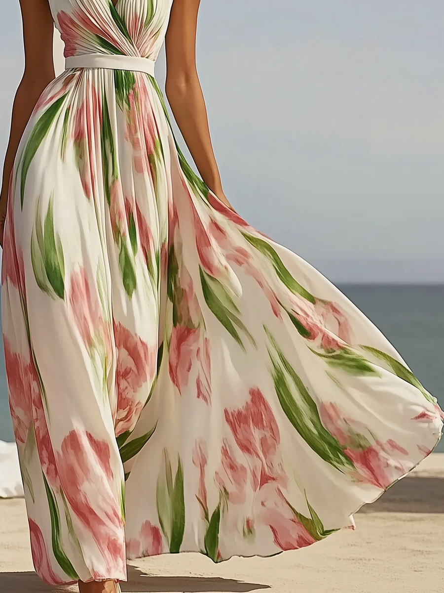 Elegancka Sukienka Maxi w Kwiatowy Wzór