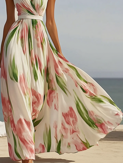 Elegancka Sukienka Maxi w Kwiatowy Wzór