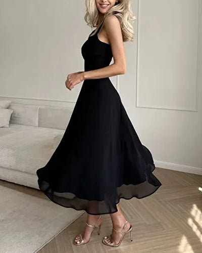 NOMI - Elegancka Długa Sukienka z Półprzezroczystego Chiffonu