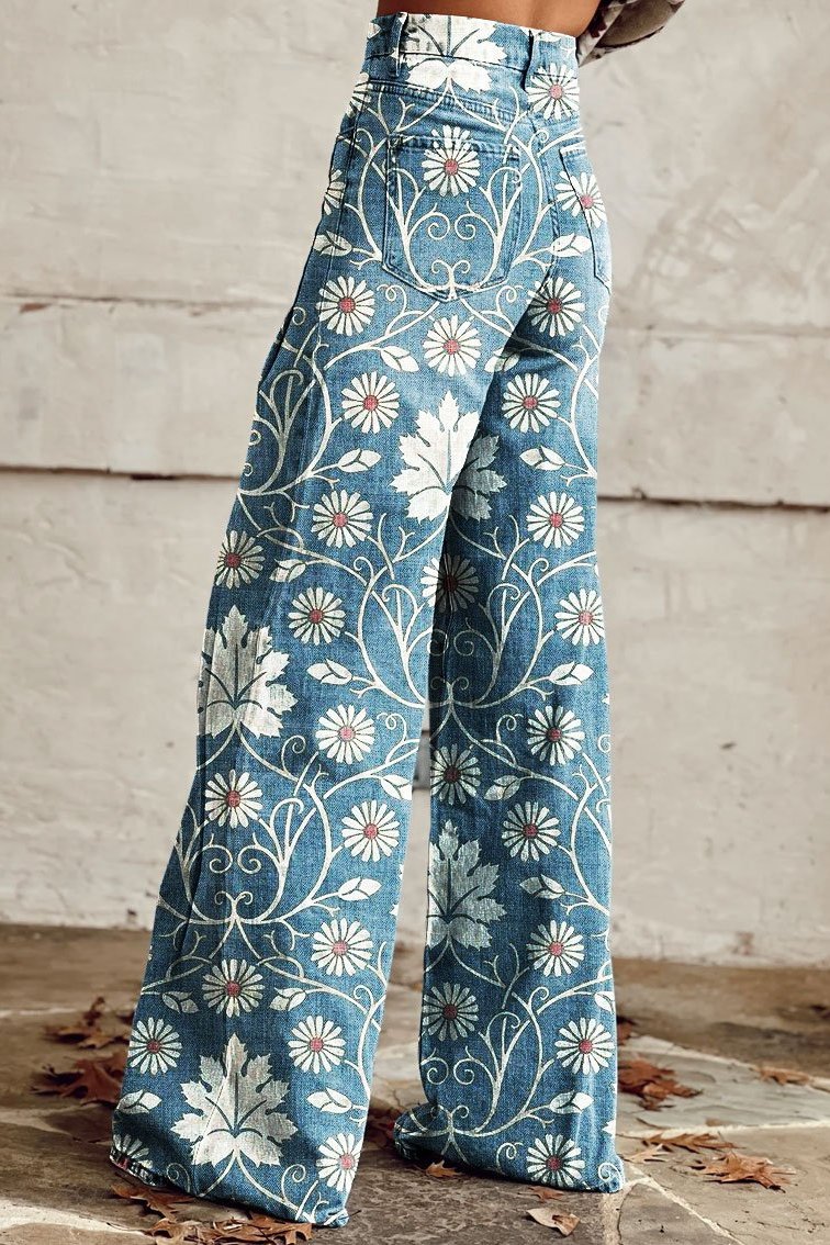 Margherita | Eleganckie Spodnie Boho z Kwiatowym Wzorem