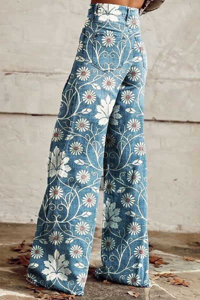 Margherita | Eleganckie Spodnie Boho z Kwiatowym Wzorem