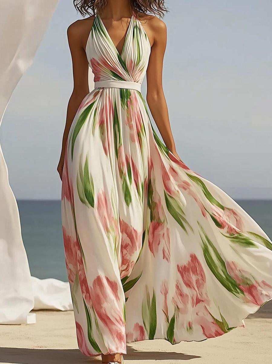 Elegancka Sukienka Maxi w Kwiatowy Wzór