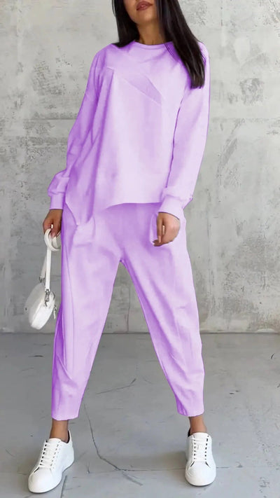 Maëlle™ - Komplet 2 Części z Okrągłym Dekoltem i Długimi Rękawami