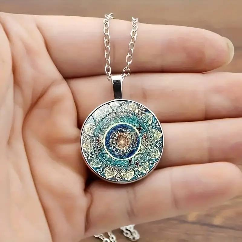Vintage naszyjnik Mandala okrągły niebieski