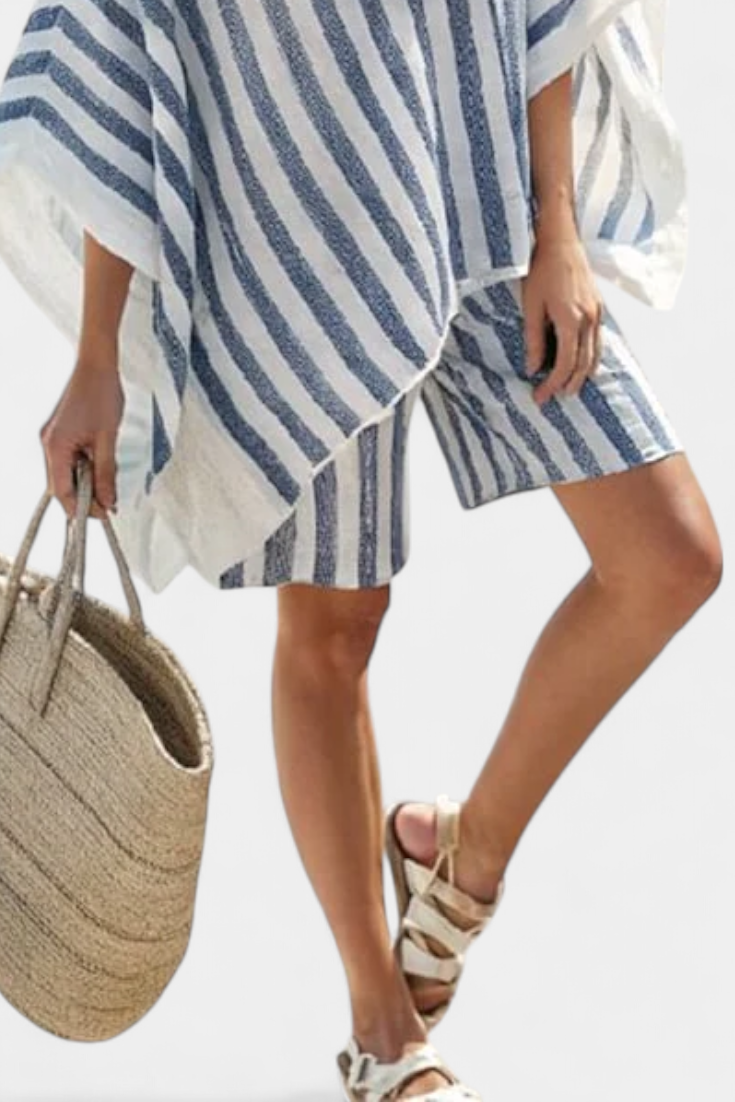 Zestaw w paski Nancy z bluzą oversize i eleganckimi szortami