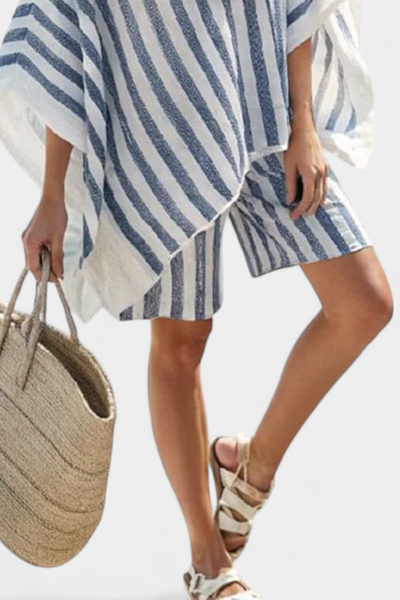 Zestaw w paski Nancy z bluzą oversize i eleganckimi szortami