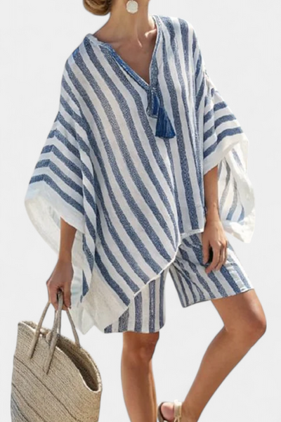 Zestaw w paski Nancy z bluzą oversize i eleganckimi szortami