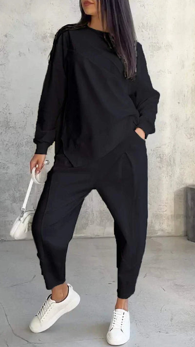 Maëlle™ - Komplet 2 Części z Okrągłym Dekoltem i Długimi Rękawami